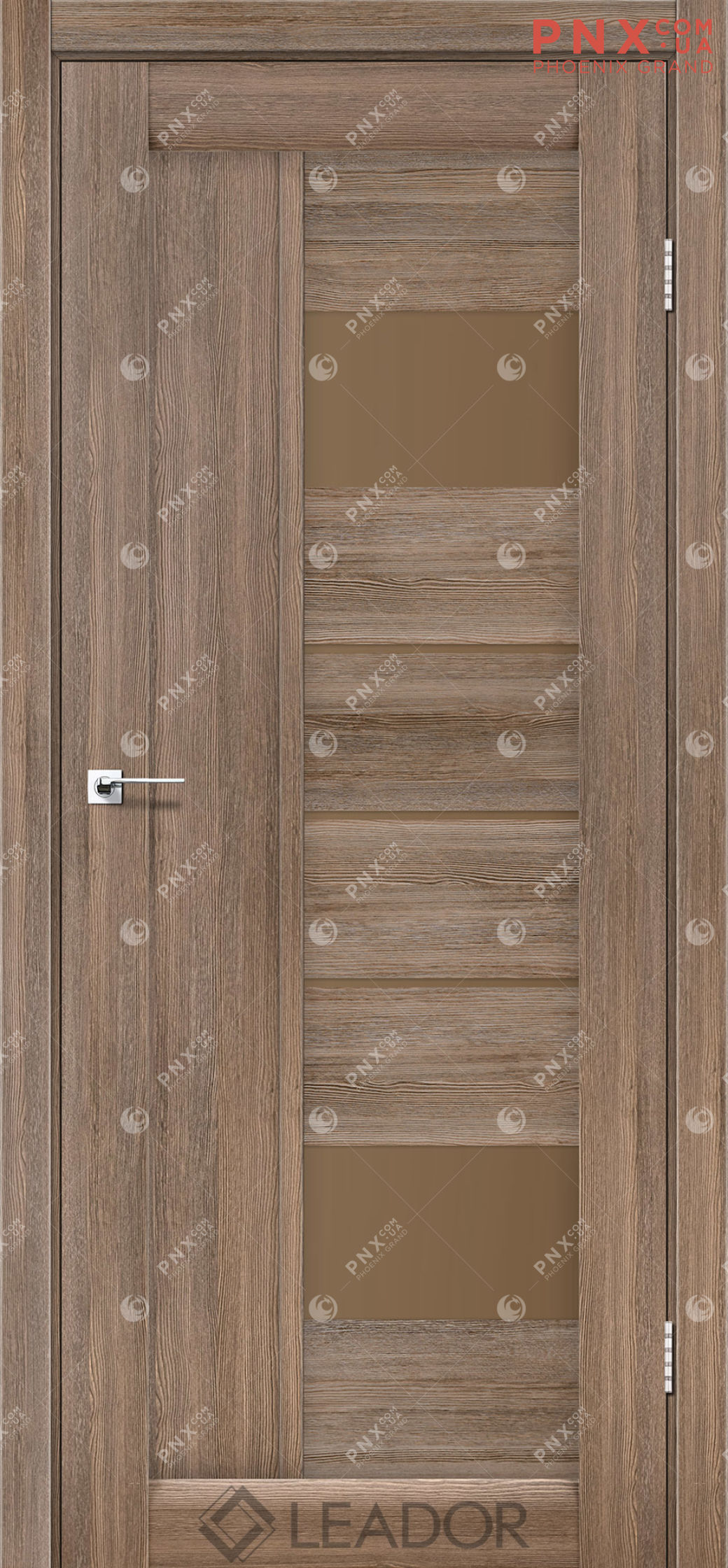 Межкомнатная дверь LEADOR Como, Серое дерево, Стекло сатин бронза