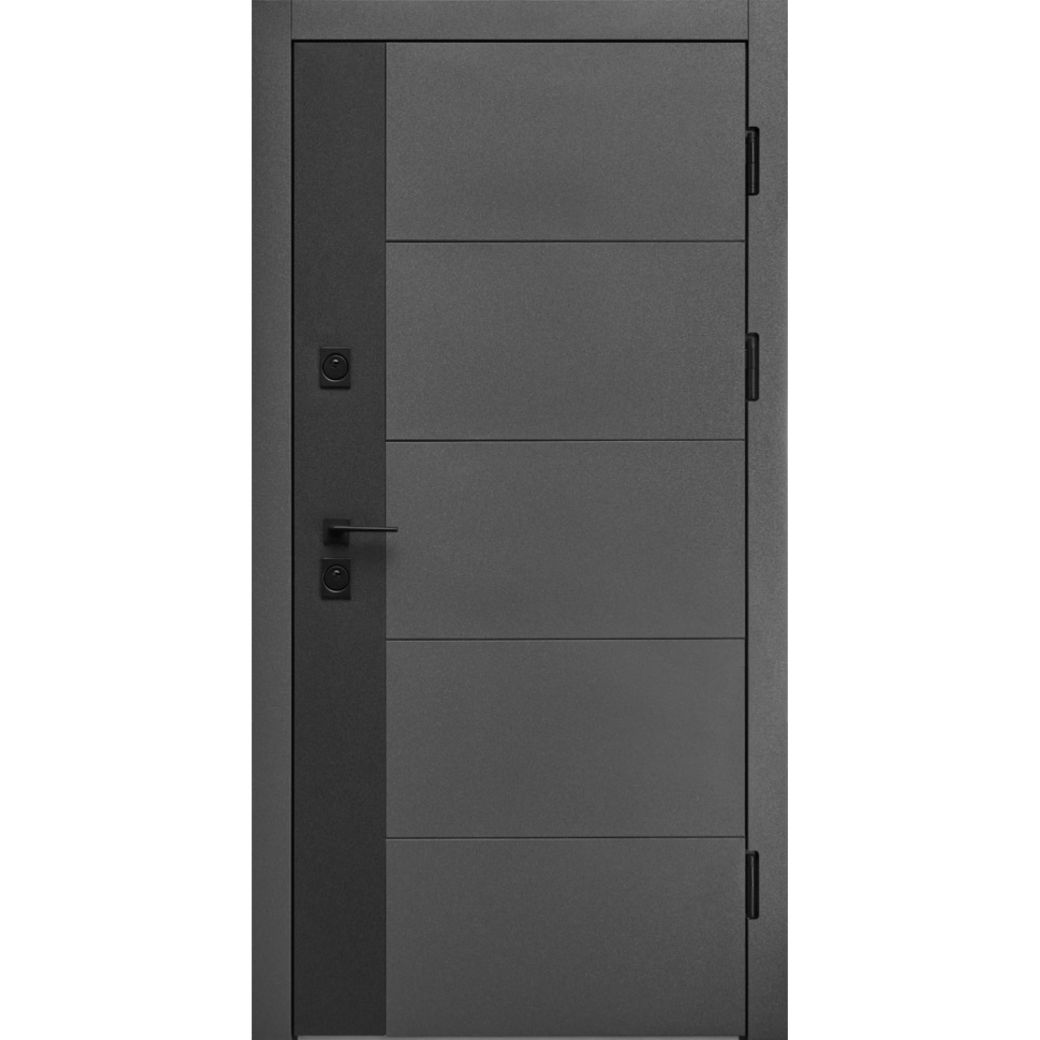Вхідні двері Форт Нокс "Троя Стріт" Комбі матовий сірий 7024 + чорний (метал) / білий сніг (МДФ)