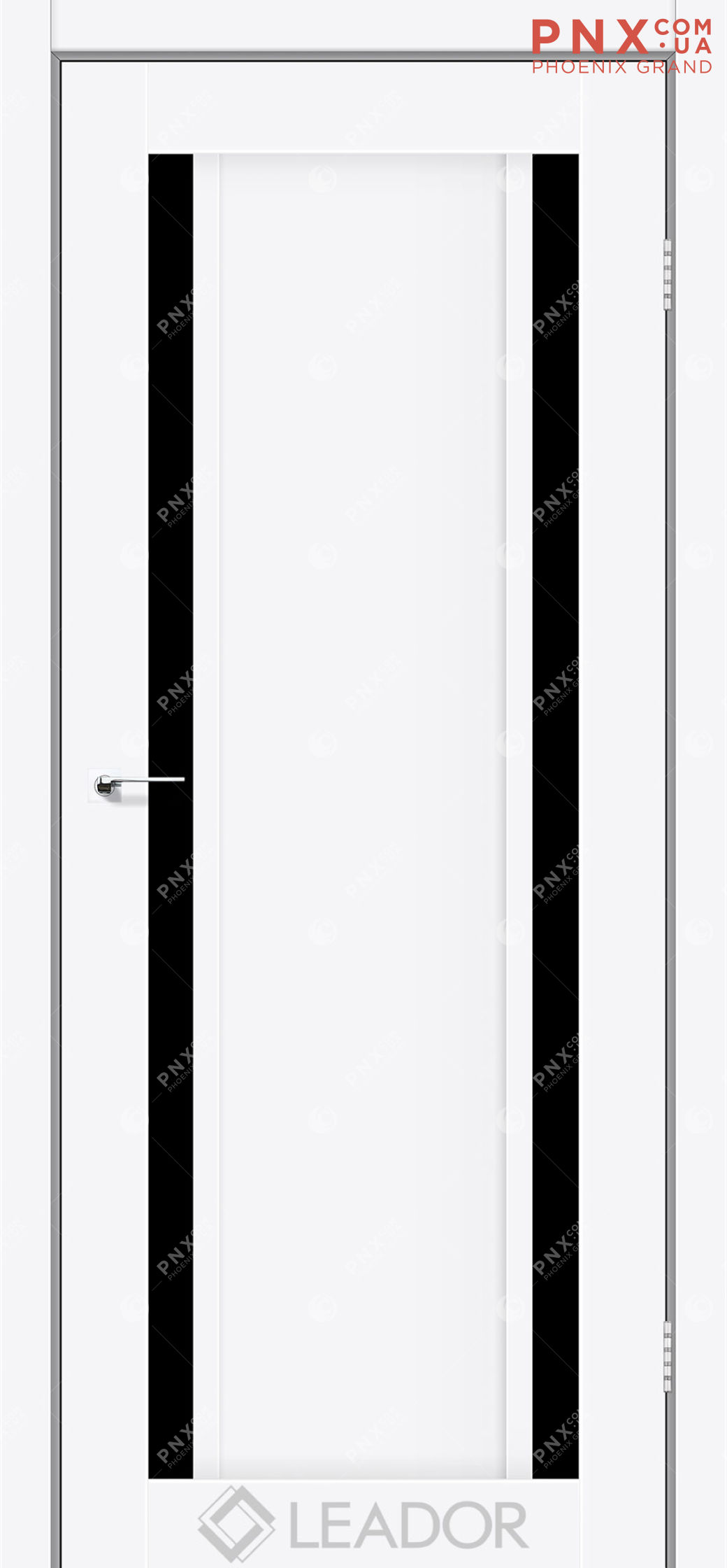 Межкомнатная дверь LEADOR Catania, Белый матовый, Черное стекло
