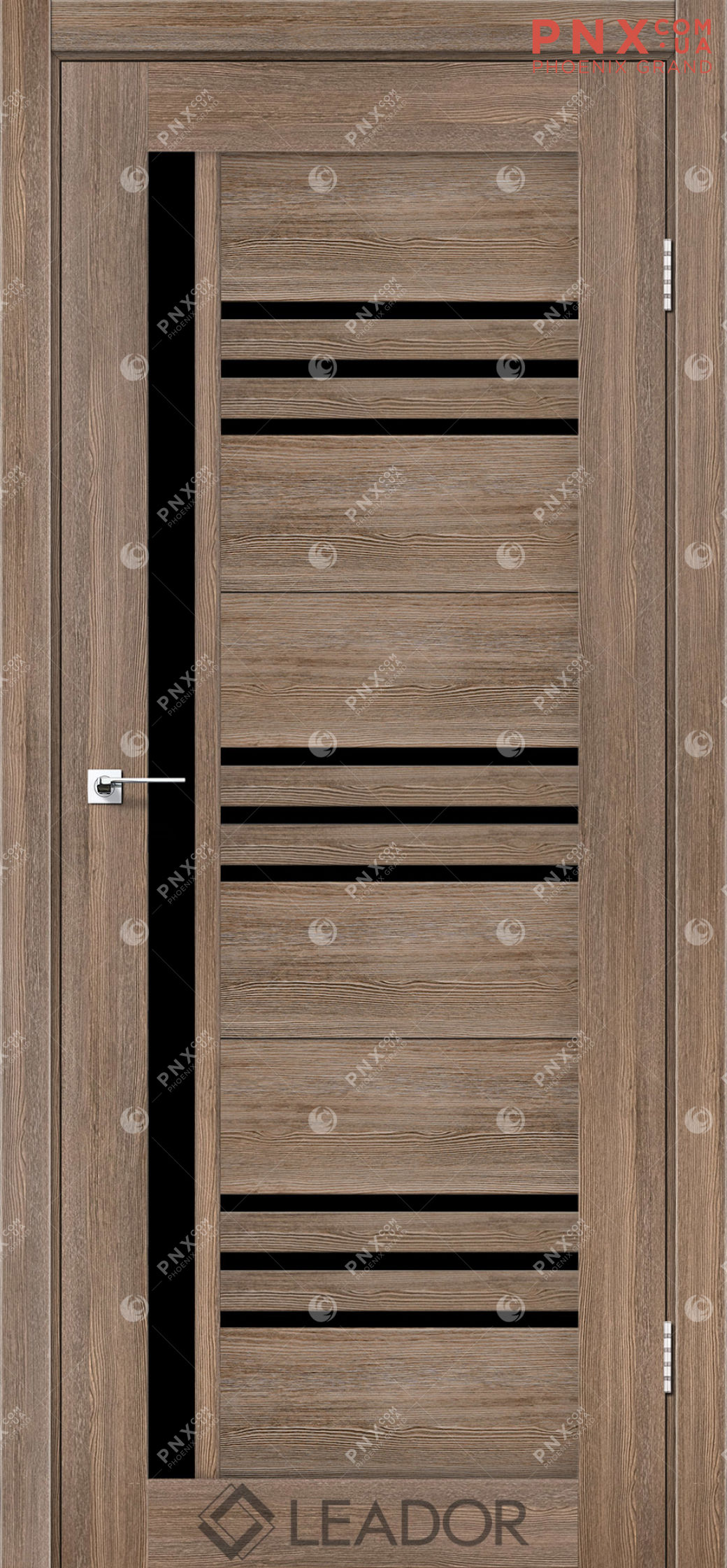 Межкомнатная дверь LEADOR Compania, Серое дерево, Черное стекло