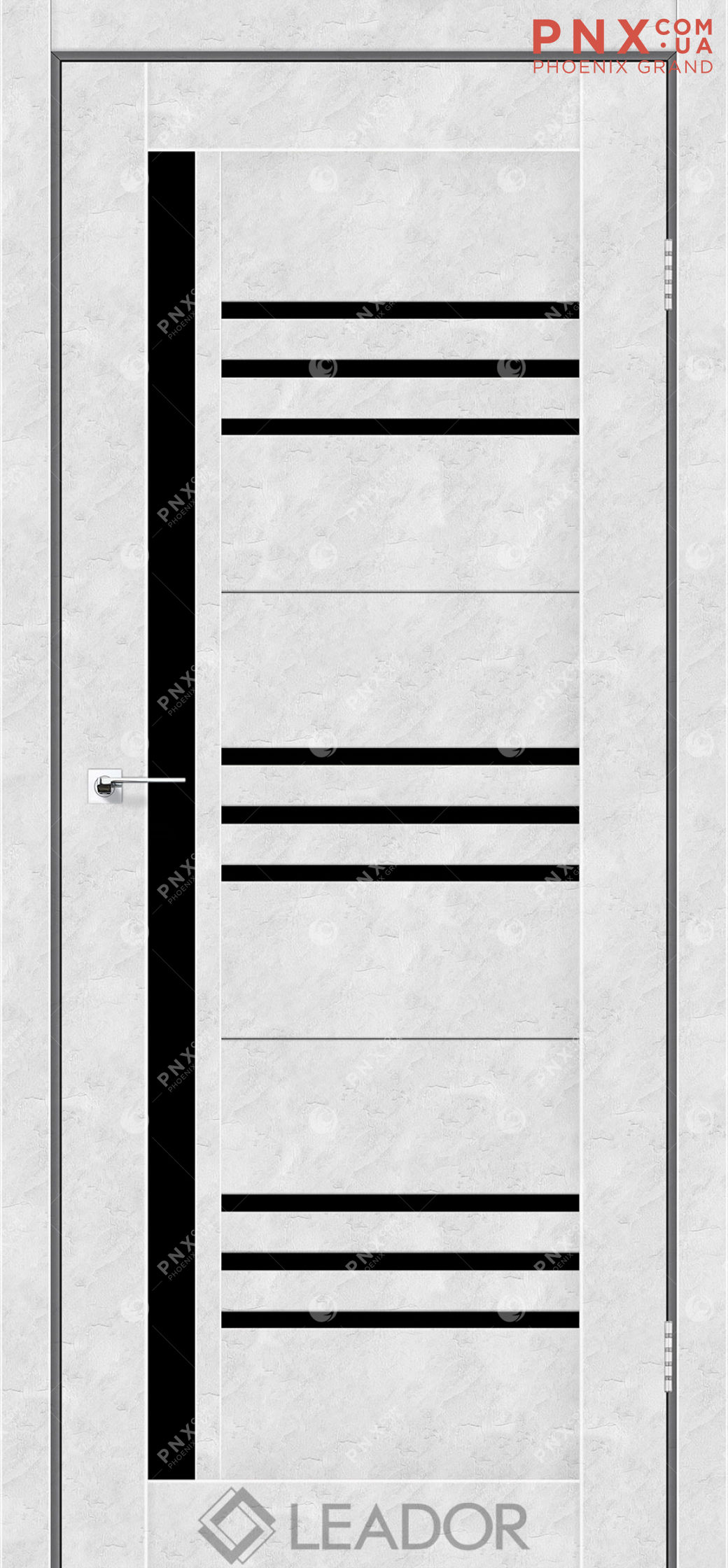 Міжкімнатні двері LEADOR Compania, Бетон білий, Чорне скло
