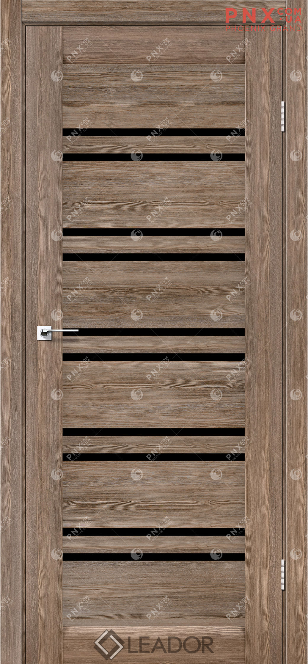 Межкомнатная дверь LEADOR Sicilia, Серое дерево, Черное стекло