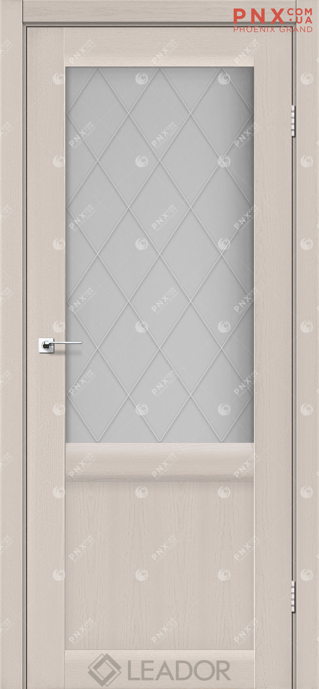 Межкомнатная дверь LEADOR Laura LR-01, Дуб Латте, Белое стекло сатин+L1