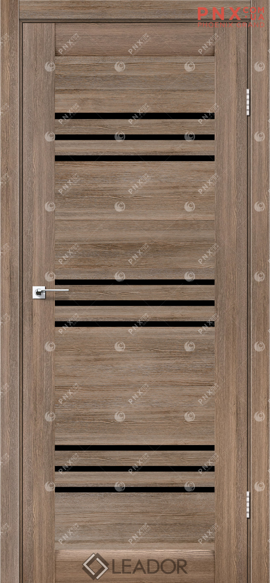Міжкімнатні двері LEADOR Sovana, Сіре дерево, Чорне скло