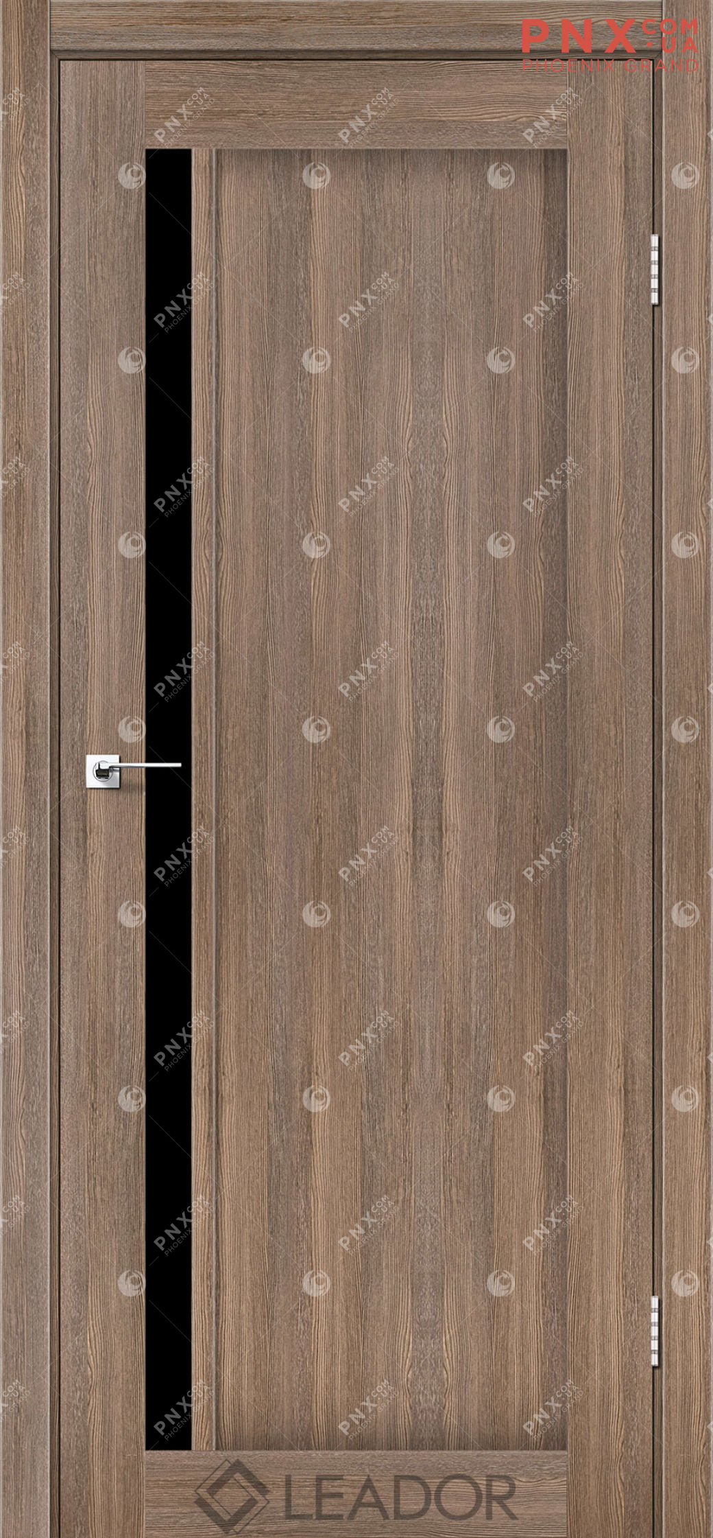 Межкомнатная дверь LEADOR Toskana, Серое дерево, Черное стекло