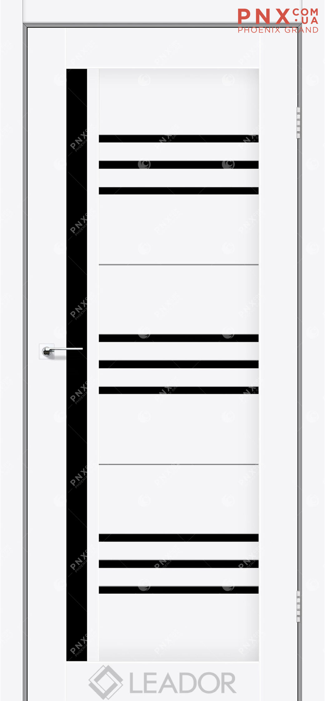 Межкомнатная дверь LEADOR Compania, Белый матовый, Черное стекло
