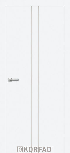 Міжкімнатні двері Korfad, ALP-02(DSP), білий перламутр, глухі, вставка алюміній 8мм,  звичайна кромка