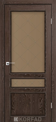 Міжкімнатні двері  Korfad, CL-05 зі штапиком, дуб марсала, Сатин бронза + малюнок М1
