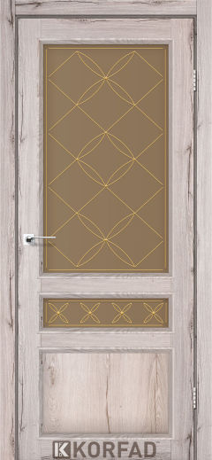 Міжкімнатні двері  Korfad, CL-05 зі штапиком, дуб нордік, Сатин бронза + малюнок М2