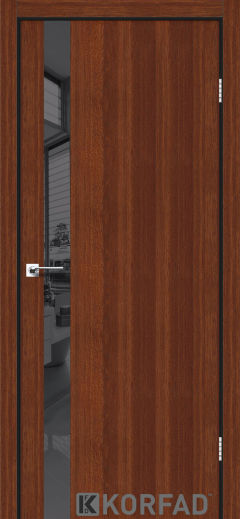 Міжкімнатні двері Korfad, GLP-02 (DSP), Горіх, глухі, графіт дзеркало, алюмінієва кромка
