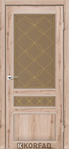 Міжкімнатні двері  Korfad, CL-05 зі штапиком, дуб тобакко, Сатин бронза + малюнок М2