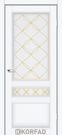 Міжкімнатні двері  Korfad, CL-05 зі штапиком, Білий перламутр, Сатін білий + малюнок М2