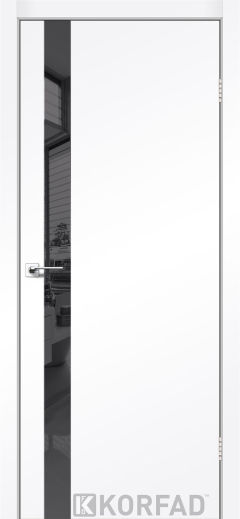 Міжкімнатні двері Korfad, GLP-02 (DSP), Super Pet аляска, глухі, вставка дзеркало графіт, алюмінієва кромка