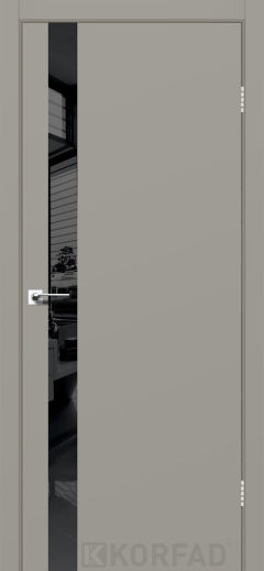 Міжкімнатні двері Korfad, GLP-02 (DSP), Super Pet сірий, глухі, вставка Lacobel чорний, чорна матова кромка