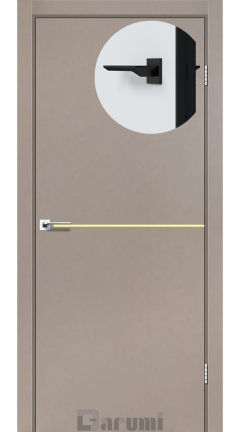 Міжкімнатні двері Darumi Plato PTL-03 (40 мм) Сірий краст, золота вставка+чорна матова кромка