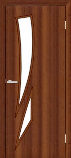 Міжкімнатні двері Оміс,  Модельні, Фієста (34мм), ПВХ горіх, скло сатин