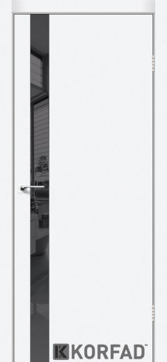 Міжкімнатні двері Korfad, GLP-02 (DSP), білий перламутр, глухі, графіт дзеркало, алюмінієва кромка