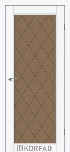 Міжкімнатні двері  Korfad, CL-09 зі штапиком, Білий перламутр, Сатин бронза + малюнок М1