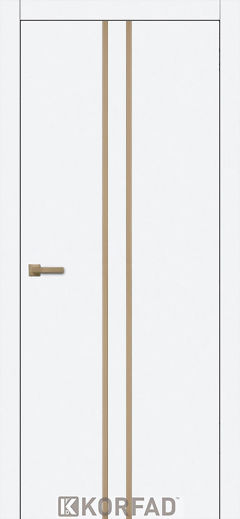 Міжкімнатні двері Korfad, ALP-02(DSP), білий перламутр, глухі, вставка алюміній бронза 20 мм,  алюмінієва кромка