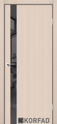 Міжкімнатні двері Korfad, GLP-02 (DSP), Дуб білений, глухі, графіт дзеркало, алюмінієва кромка