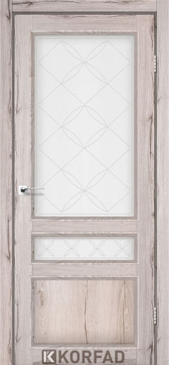 Міжкімнатні двері  Korfad, CL-05 зі штапиком, дуб нордік, Сатін білий + малюнок М1