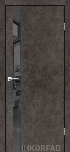 Міжкімнатні двері Korfad, GLP-02 (DSP), лофт бетон, глухі, графіт дзеркало, чорна матова кромка