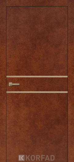 Міжкімнатні двері Korfad, ALP-03(DSP), Сталь Кортен, глухі, вставка алюміній бронза 20 мм,  алюмінієва кромка