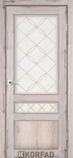 Міжкімнатні двері  Korfad, CL-05 зі штапиком, дуб нордік, Сатін білий + малюнок М2