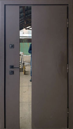 Вхідні двері Qdoors, колекція СТРОНГ, ВЕСТ, ВУЛИЦЯ 3 контура з ОЦИНКОВАНИМ металом на полотні,  коричневий пісок/дуб темний vin