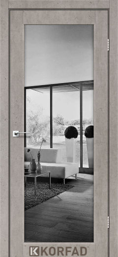 Міжкімнатні двері  Korfad, SV-01, лайт бетон, Двостороннє триплекс дзеркало срібло