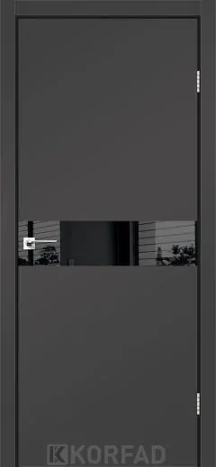 Міжкімнатні двері Korfad GLP-01 (DSP) Super PET антрацит глухі, вставка Lacobel чорний, кромка звичайна