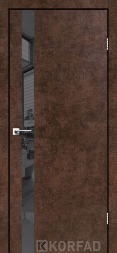 Міжкімнатні двері Korfad, GLP-02 (DSP), арт бетон, глухі, графіт дзеркало, алюмінієва кромка