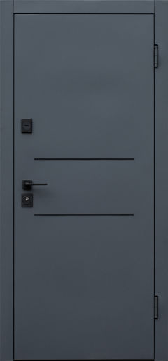 Вхідні двері Форт Нокс, Колекція "Гранд" ( Метал/МДФ) , Матовий цинк сірий 7024 + молдинги / Дуб немо карбон, без фрезерування