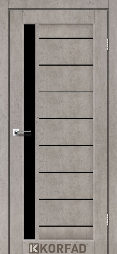Міжкімнатні двері  Korfad, FL-01, лайт бетон, Чорне скло