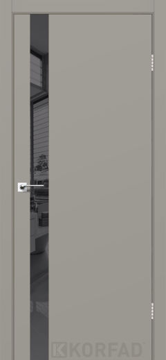 Міжкімнатні двері Korfad, GLP-02 (DSP), Super Pet сірий, глухі, вставка дзеркало графіт, алюмінієва кромка