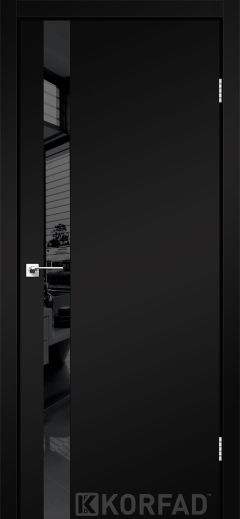 Міжкімнатні двері Korfad, GLP-02 (DSP), Super Pet чорний, глухі, вставка Lacobel чорний, алюмінієва кромка
