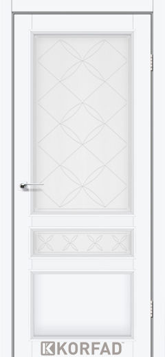 Міжкімнатні двері  Korfad, CL-05 зі штапиком, Білий перламутр, Сатін білий + малюнок М1