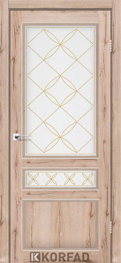 Міжкімнатні двері  Korfad, CL-05 зі штапиком, дуб тобакко, Сатін білий + малюнок М2