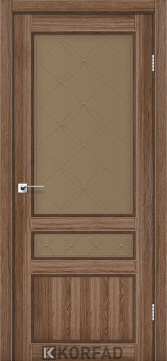 Міжкімнатні двері  Korfad, CL-05 зі штапиком, дуб грей, Сатин бронза + малюнок М1