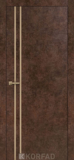 Міжкімнатні двері Korfad, ALP-01(DSP), арт бетон, глухі, вставка алюміній бронза 20 мм,  звичайна кромка