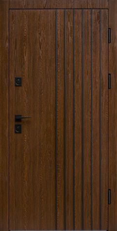 Вхідні двері Форт Нокс "Троя Стріт" дуб золотий (метал) / спил дерева медовий (МДФ)