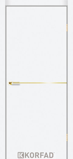 Міжкімнатні двері Korfad, DLP-01(Sota), Білий перламутр, глухі, декоративна золота вставка, кромка чорна матова