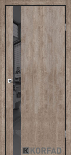 Міжкімнатні двері Korfad, GLP-02 (DSP), еш-вайт, глухі, графіт дзеркало, алюмінієва кромка