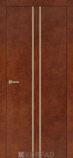 Міжкімнатні двері Korfad, ALP-02(DSP), Сталь Кортен, глухі, вставка алюміній бронза 20 мм,  звичайна кромка