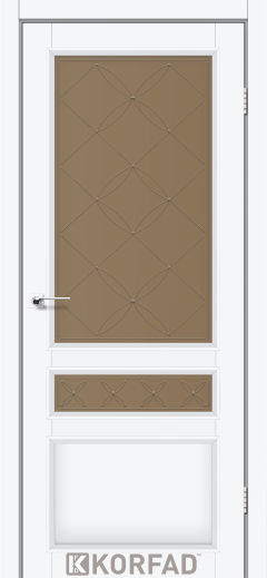 Міжкімнатні двері  Korfad, CL-05 зі штапиком, Білий перламутр, Сатин бронза + малюнок М1