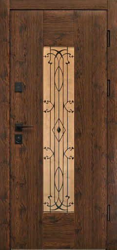Вхідні двері Форт Нокс "Крафт-Термо" цинк темне дерево+склопакет з ковкою всередині / цинк біле дерево