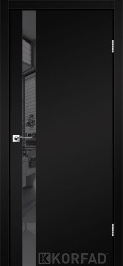 Міжкімнатні двері Korfad, GLP-02 (DSP), Super Pet чорний, глухі, вставка дзеркало графіт, звичайна кромка