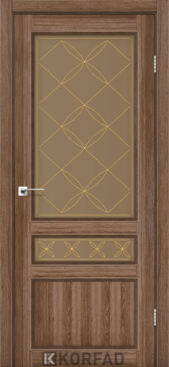 Міжкімнатні двері  Korfad, CL-05 зі штапиком, дуб грей, Сатин бронза + малюнок М2