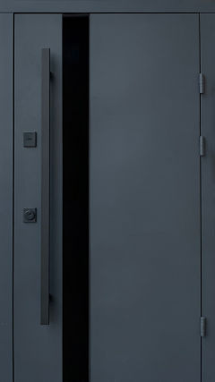 Вхідні двері Qdoors, колекція Стріт, Горизонталь вулиця, метал Антрацит7021 фарба, декор молдинг, ручка труба квардат чорна 1450 мм