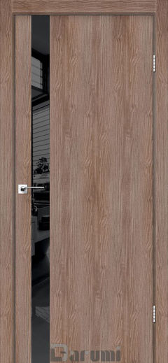 Міжкімнатні двері Darumi Plato, Горіх Бургун, Lacobel чорний+звичайна кромка